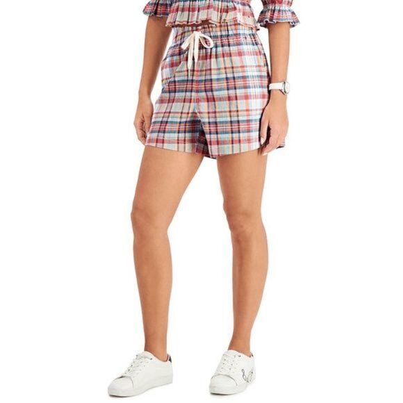 Tommy Hilfiger Women's Preppy Plaid Cotton Shorts Red Size XL NWT - Picture 1 of 1
